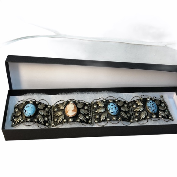 VTG Italy 🇮🇹 Alpacca Cameo turquois Bangle silver - Picture 9 of 10